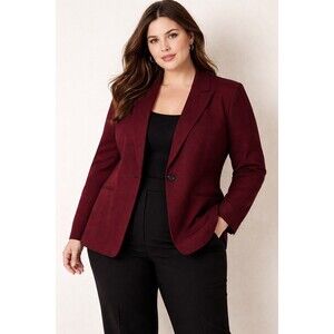 Lane Bryant Size 20 Burgundy Black 1 Button Blazer Jacket Career Office Academia